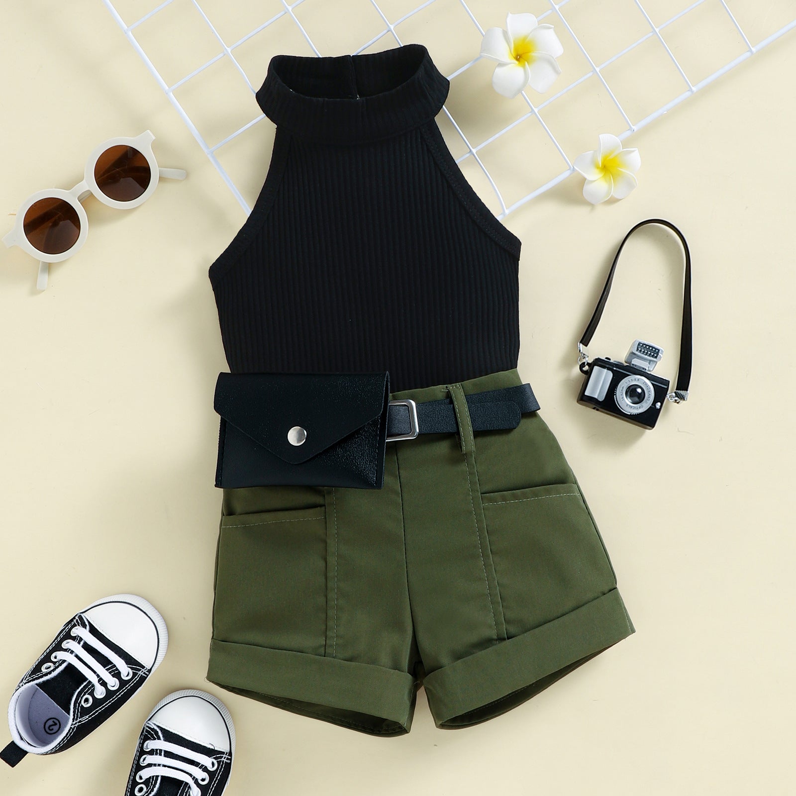 Wholesale Girls Summer Sleeveless Top Shorts Set