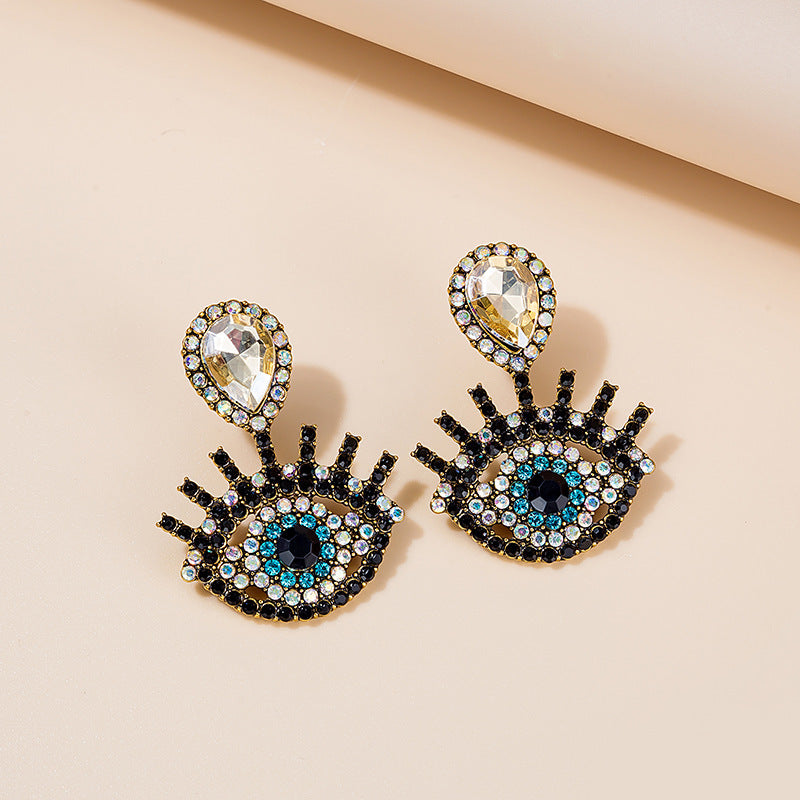 Wholesale Colorful Bohemian Devil Eye Crystal Alloy Earrings