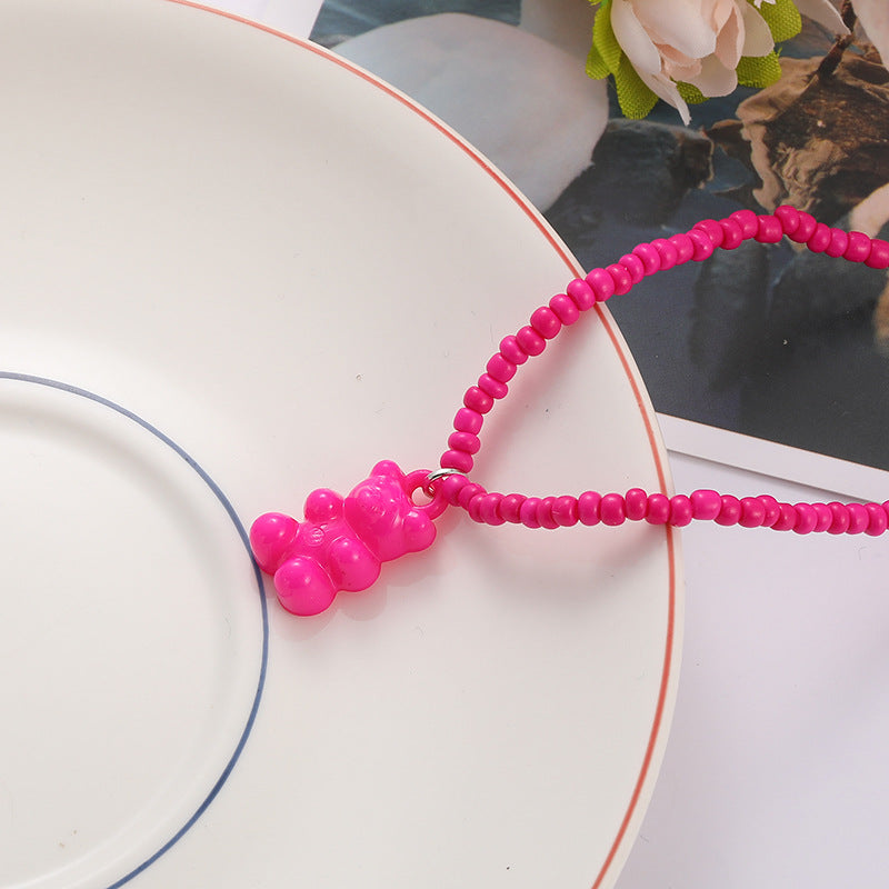 Wholesale Bear Candy Color Handmade Rice Beads Necklaces