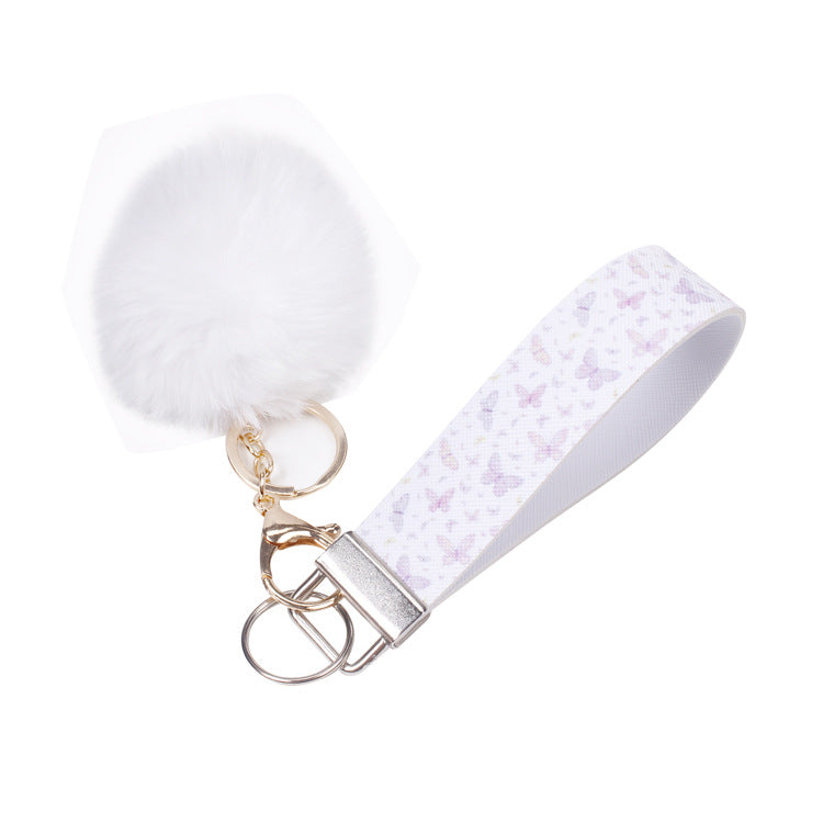 Wholesale PU Leather Fur Ball Keychain