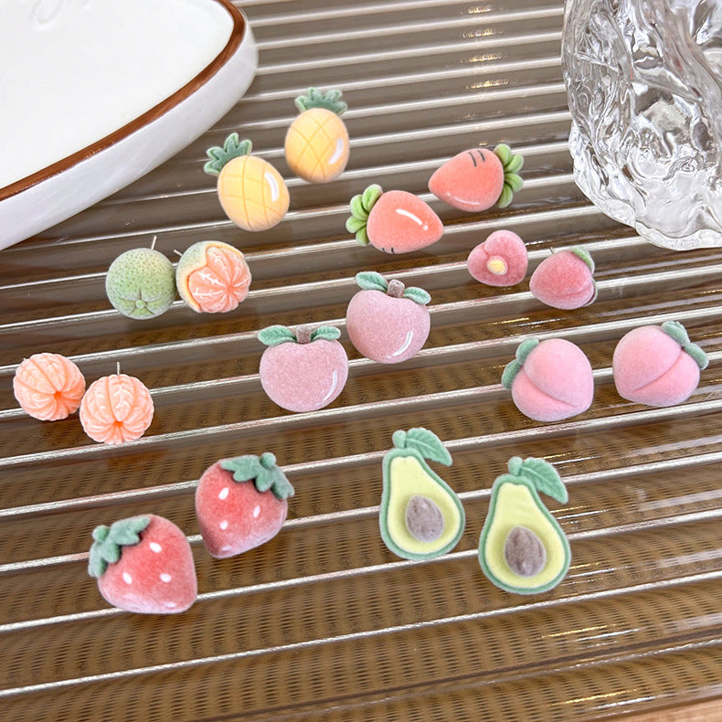 Wholesale Flocked Fruit Stud Earrings