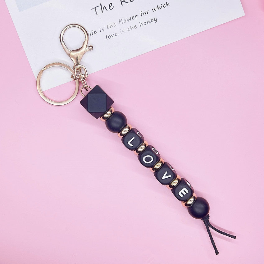 Regalo al por mayor del día de tarjeta del día de San Valentín AMOR Alfabeto Cuentas de silicona Llavero creativo