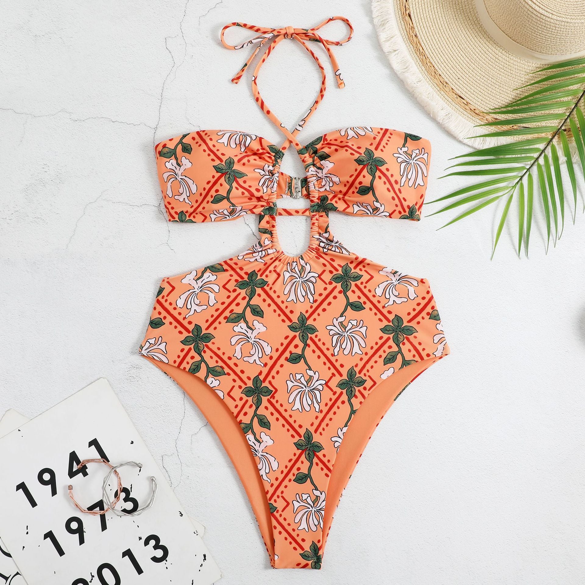 Wholesale Moroccan Print One-piece Polyester Swimwear