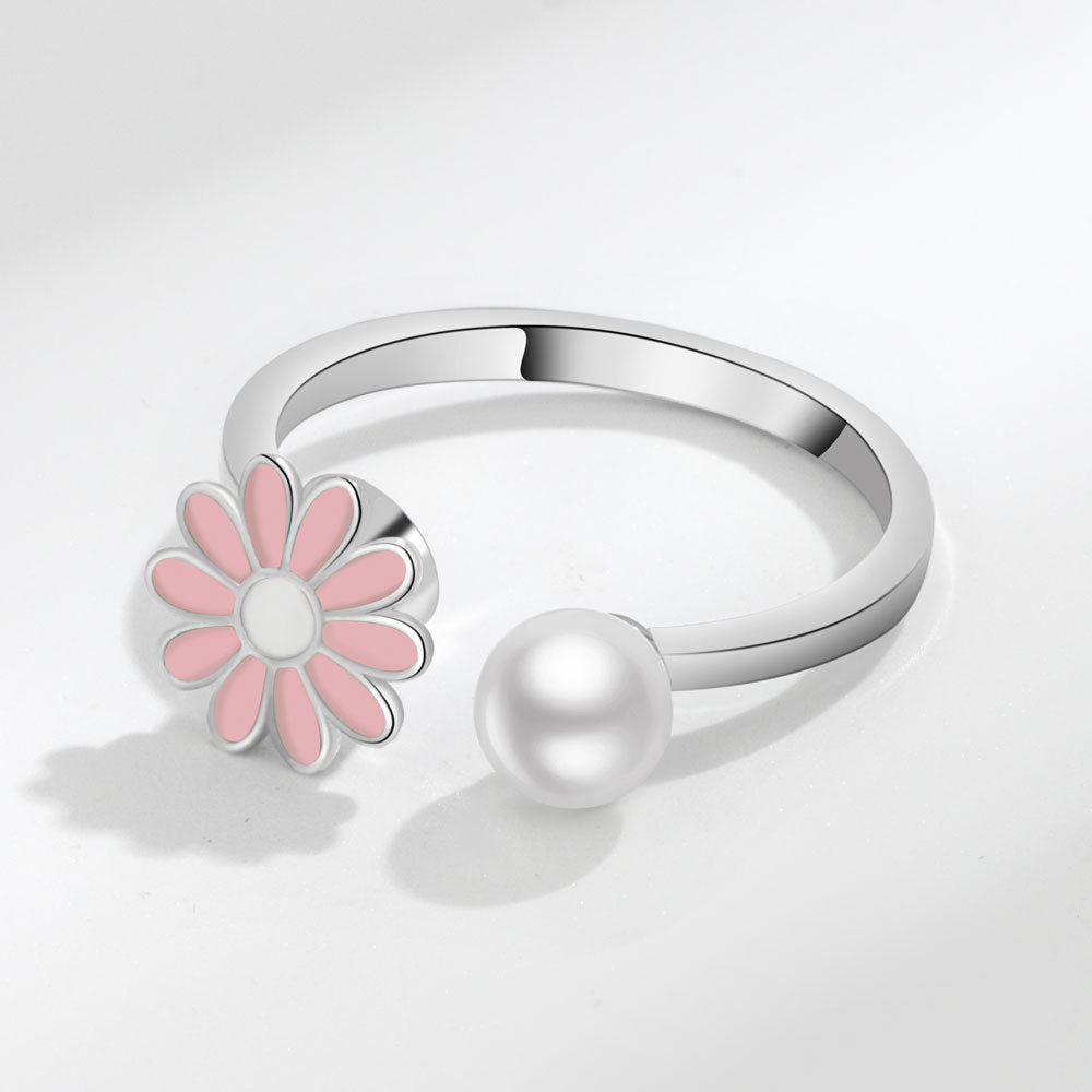 Venta al por mayor de anillos ajustables giratorios de cobre Daisy Pearl