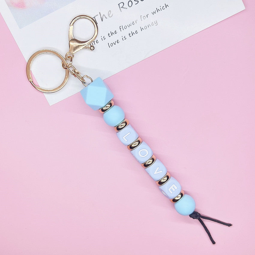 Regalo al por mayor del día de tarjeta del día de San Valentín AMOR Alfabeto Cuentas de silicona Llavero creativo