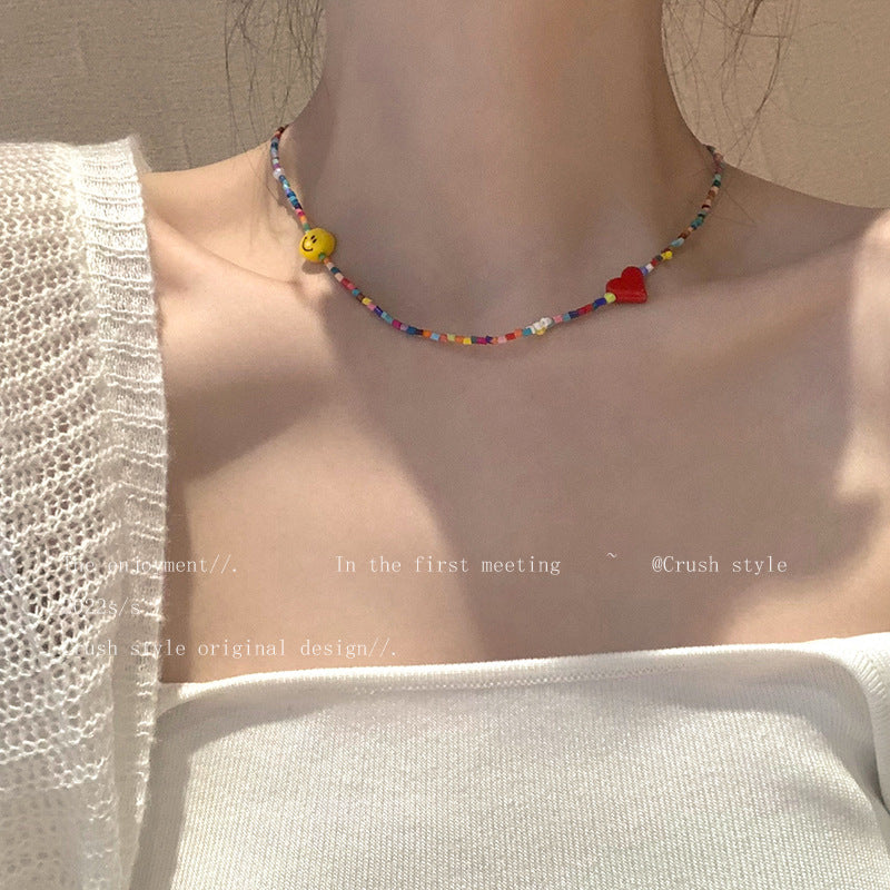 Wholesale Heart Glass Colorful Beaded Necklaces