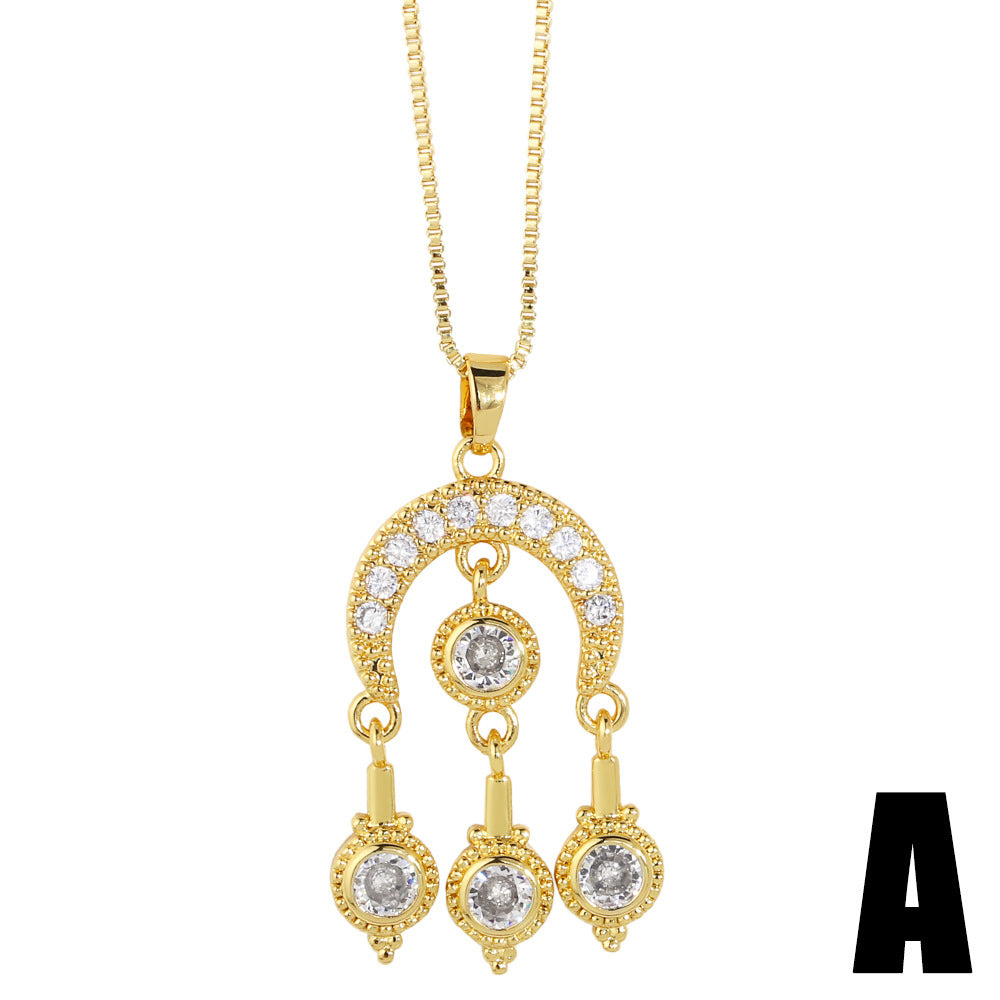 Wholesale Flower Heart Zircon Copper Necklaces