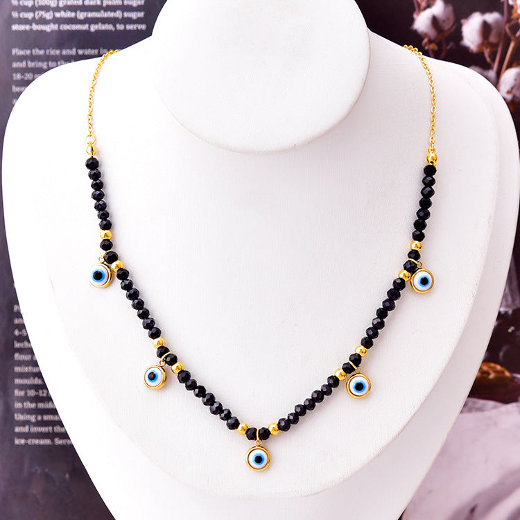 Wholesale Black Round Bead Eyes Green Necklaces
