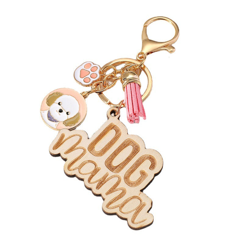 Wholesale Metal Lettering Wood Colorful Flow Mother's Day Keychain