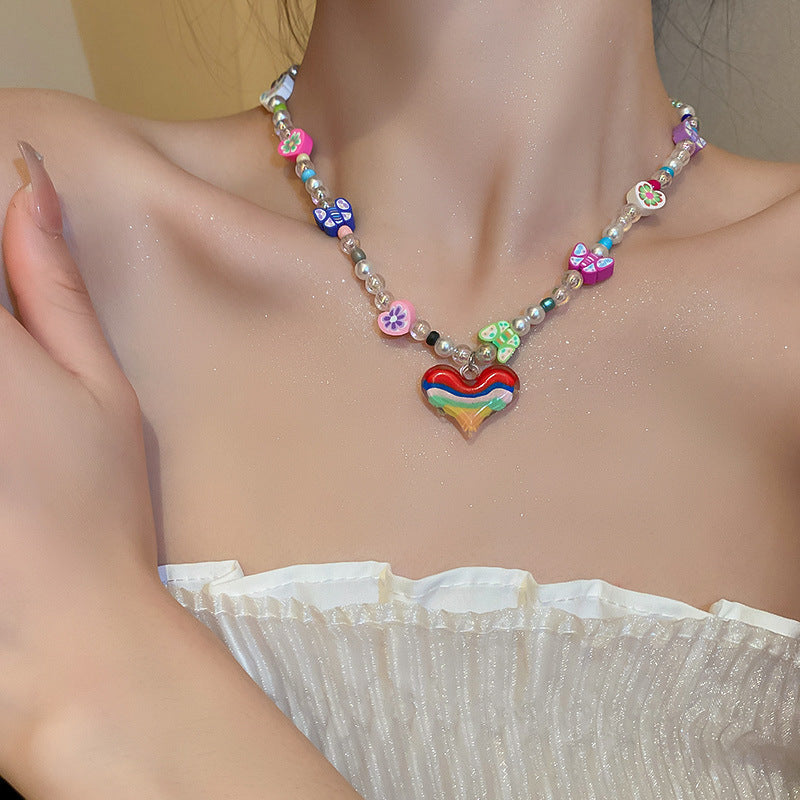 Wholesale Crystal Pearl Flower Heart Plastic Beaded Necklaces