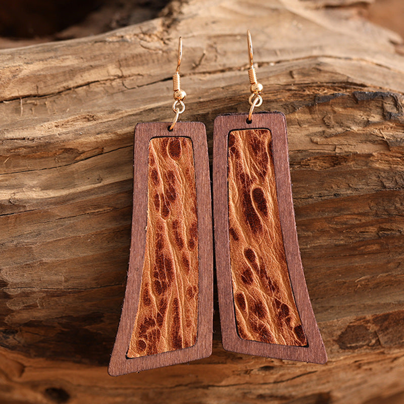 Wholesale Genuine Leather Vintage Embossed Earrings