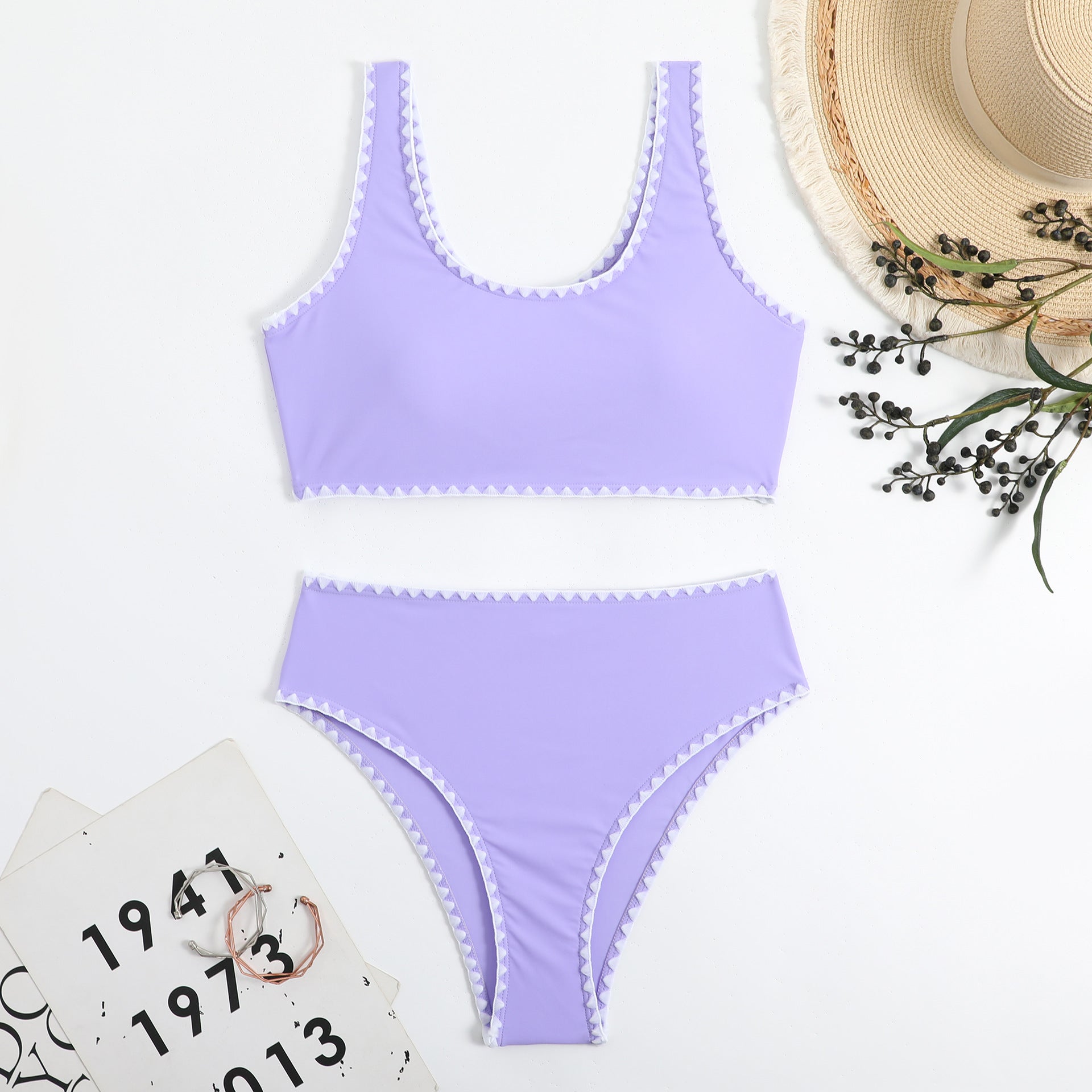 Wholesale Split Solid Color Lace Polyester Swimwear