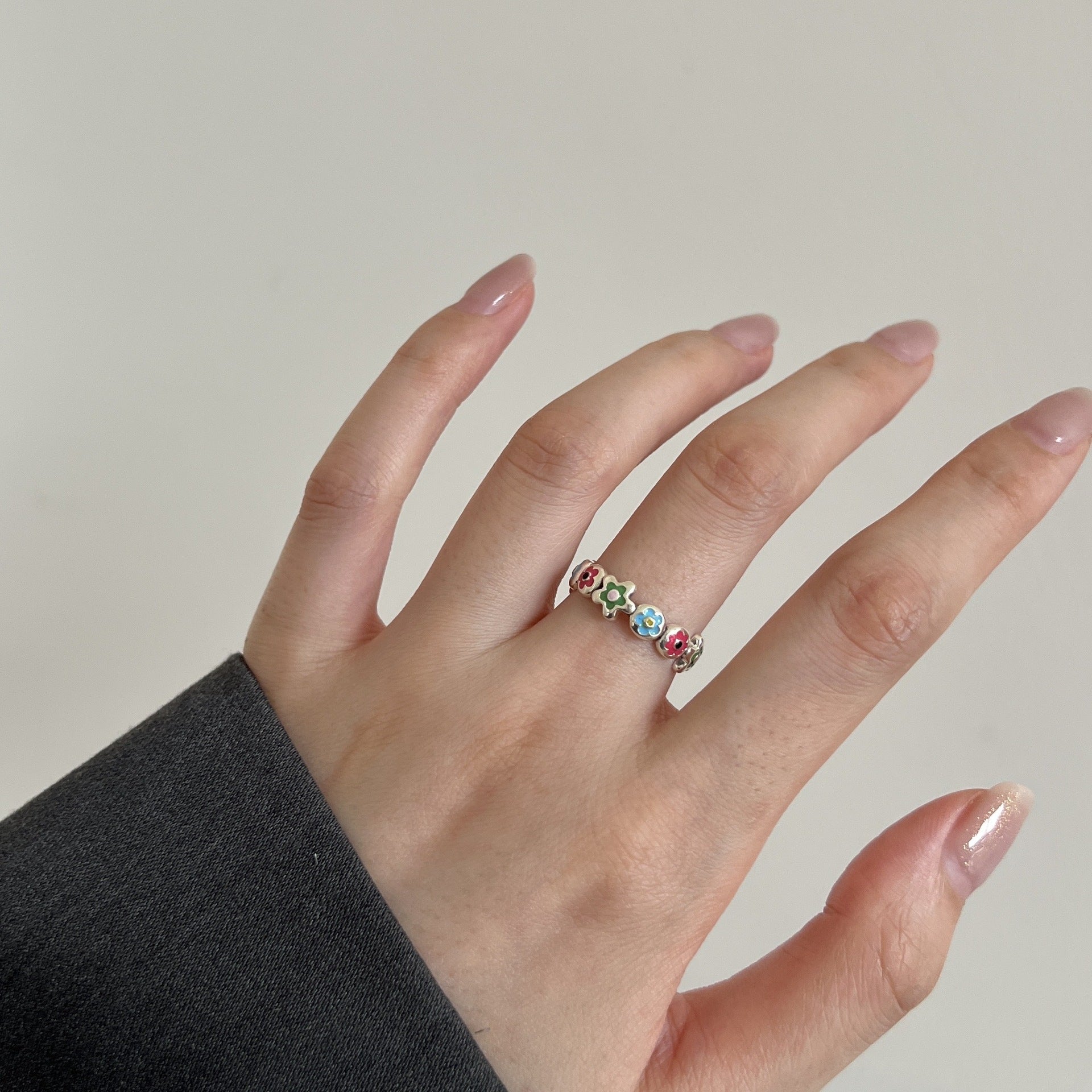 Wholesale Alloy Color Drop Oil Small Flower Opening Adjustable Ring