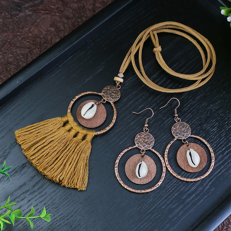 Wholesale Hollow Out Tassel Alloy Earrings Necklaces Set