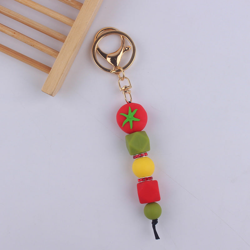 Llavero con cuentas de silicona de sandía de frutas al por mayor