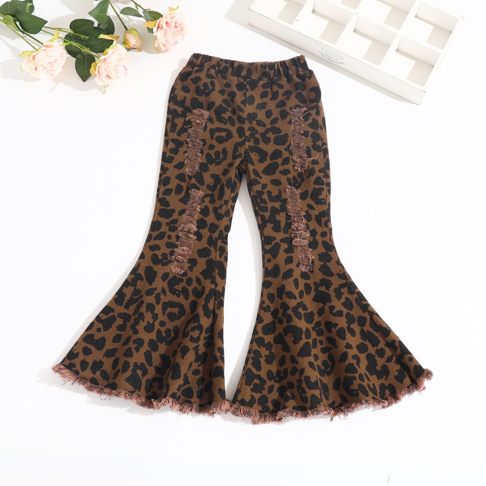 Wholesale Children's Hole Leopard Print Cotton Bell Bottoms