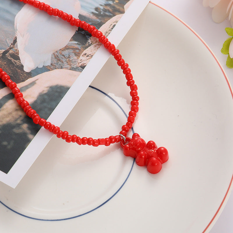 Wholesale Bear Candy Color Handmade Rice Beads Necklaces