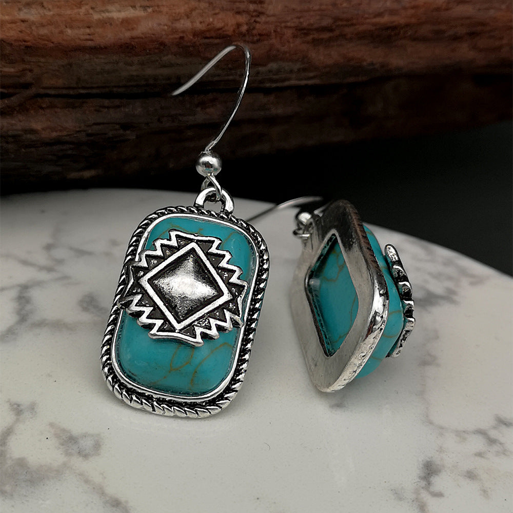 Wholesale Ethnic Shield Turquoise Metal Earrings