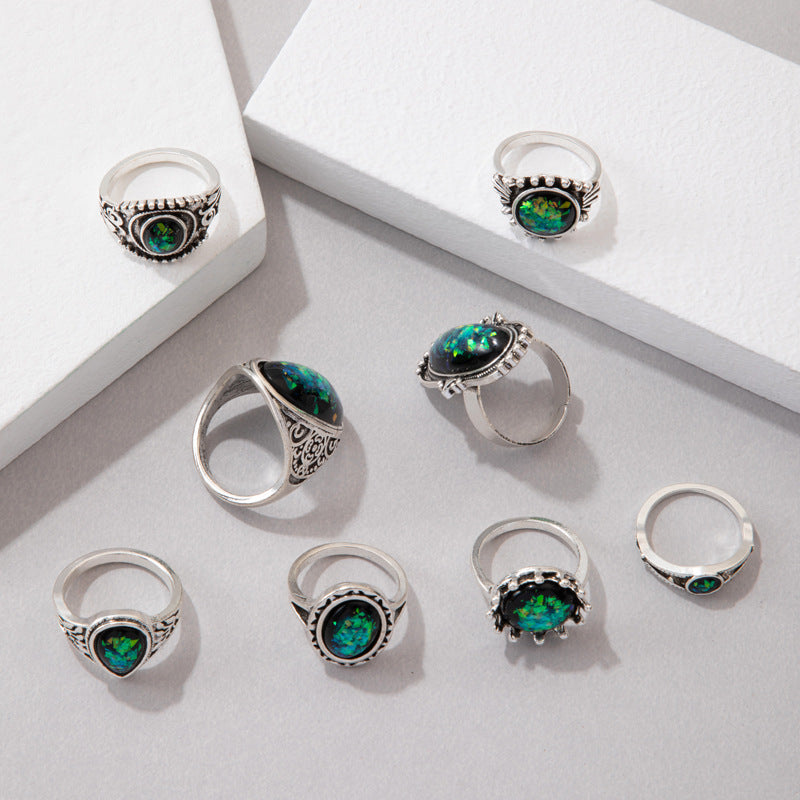 Wholesale Vintage Gemstone Alloy Rings Set of 8