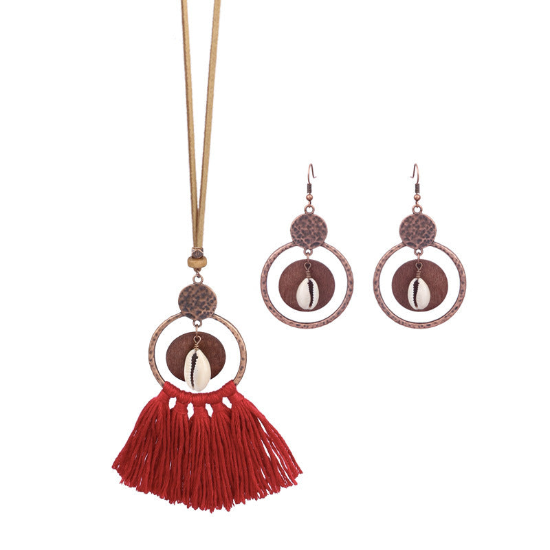 Wholesale Hollow Out Tassel Alloy Earrings Necklaces Set
