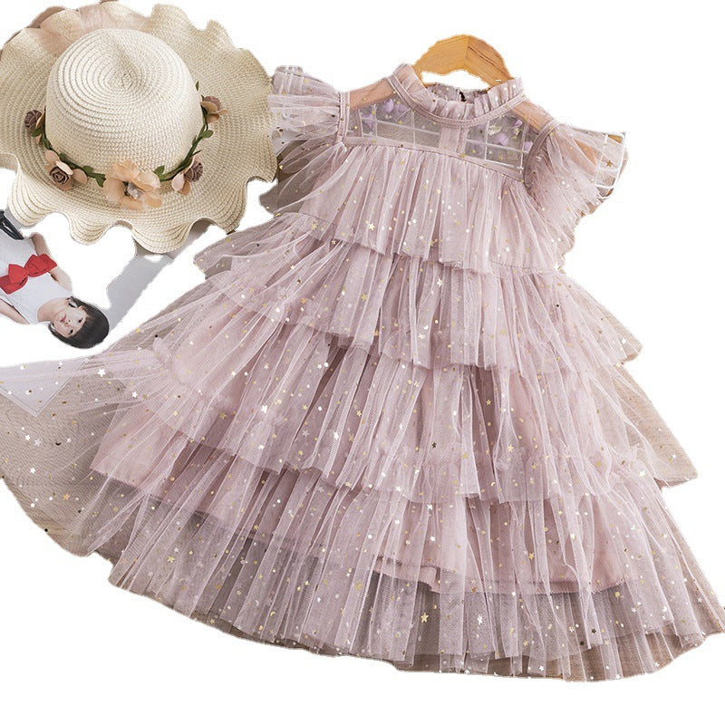 Wholesale Girls Summer Star Sequin Cake Mesh Tutu Skirt