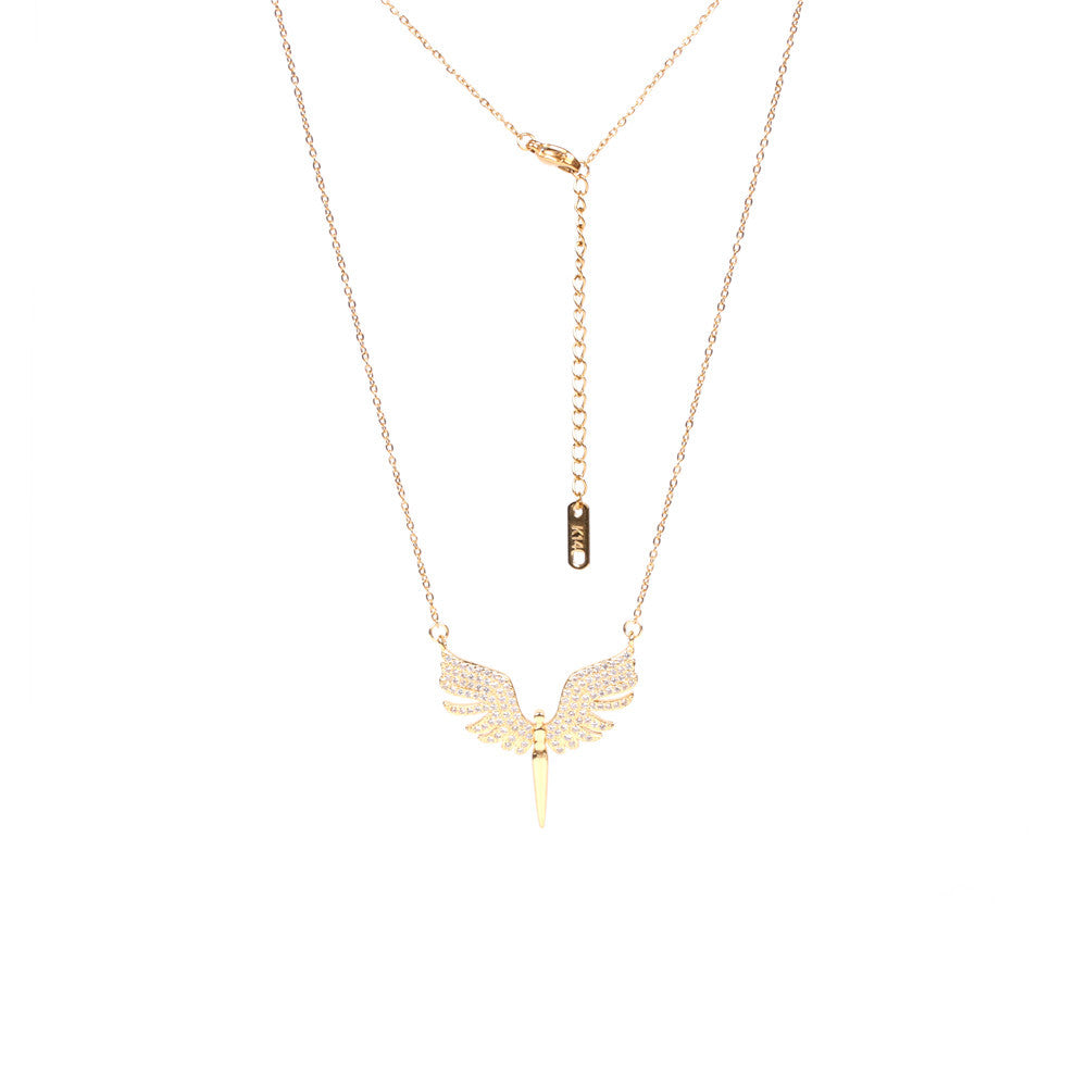 Wholesale Copper Diamond Angel Wings Pendant Creative Necklace
