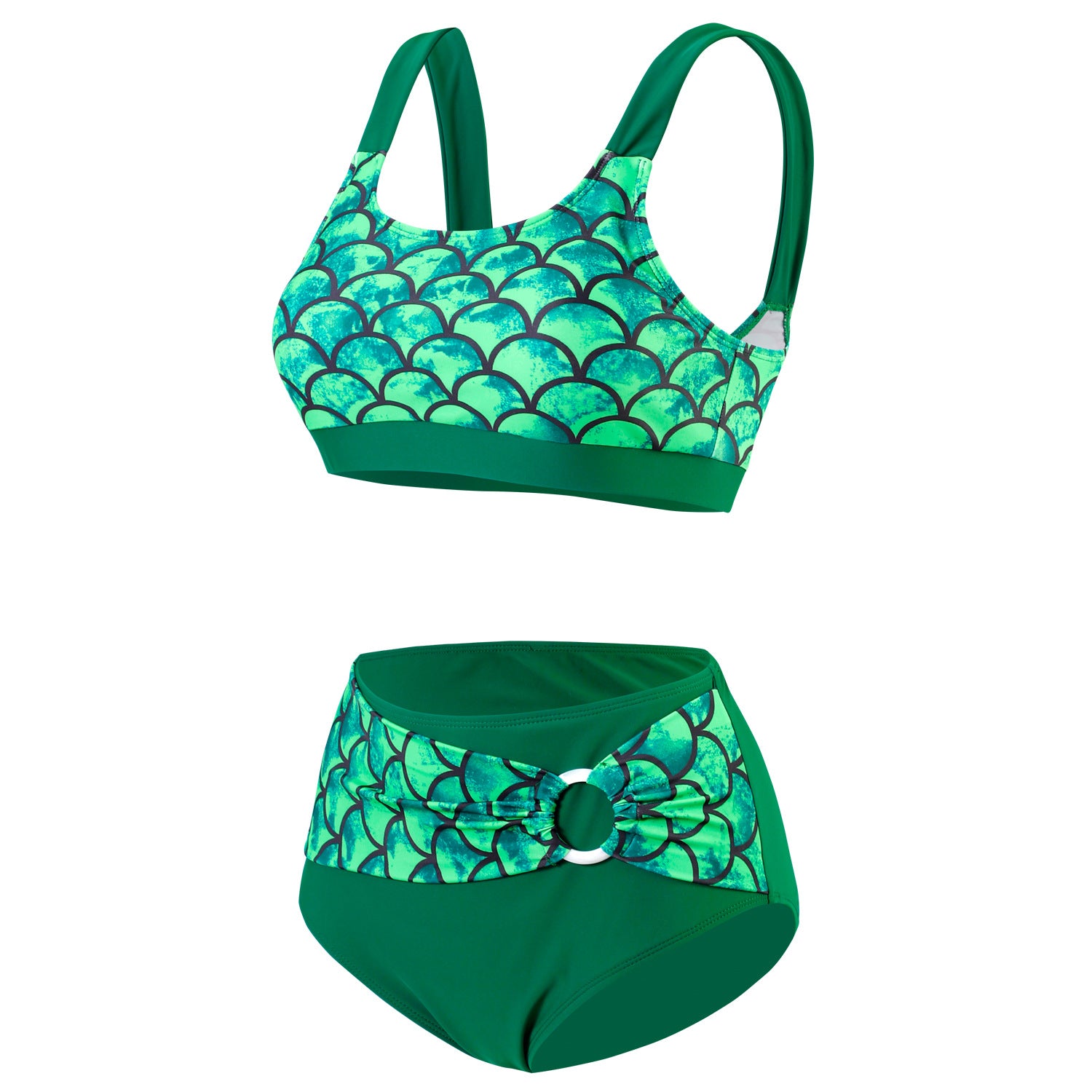 Wholesale Split High Waist Fish Scale Polyester Swimwear