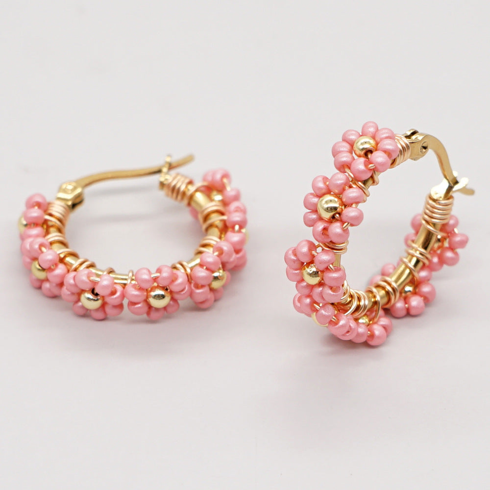 Wholesale Bohemian Daisy Glass Rice Beads Earrings