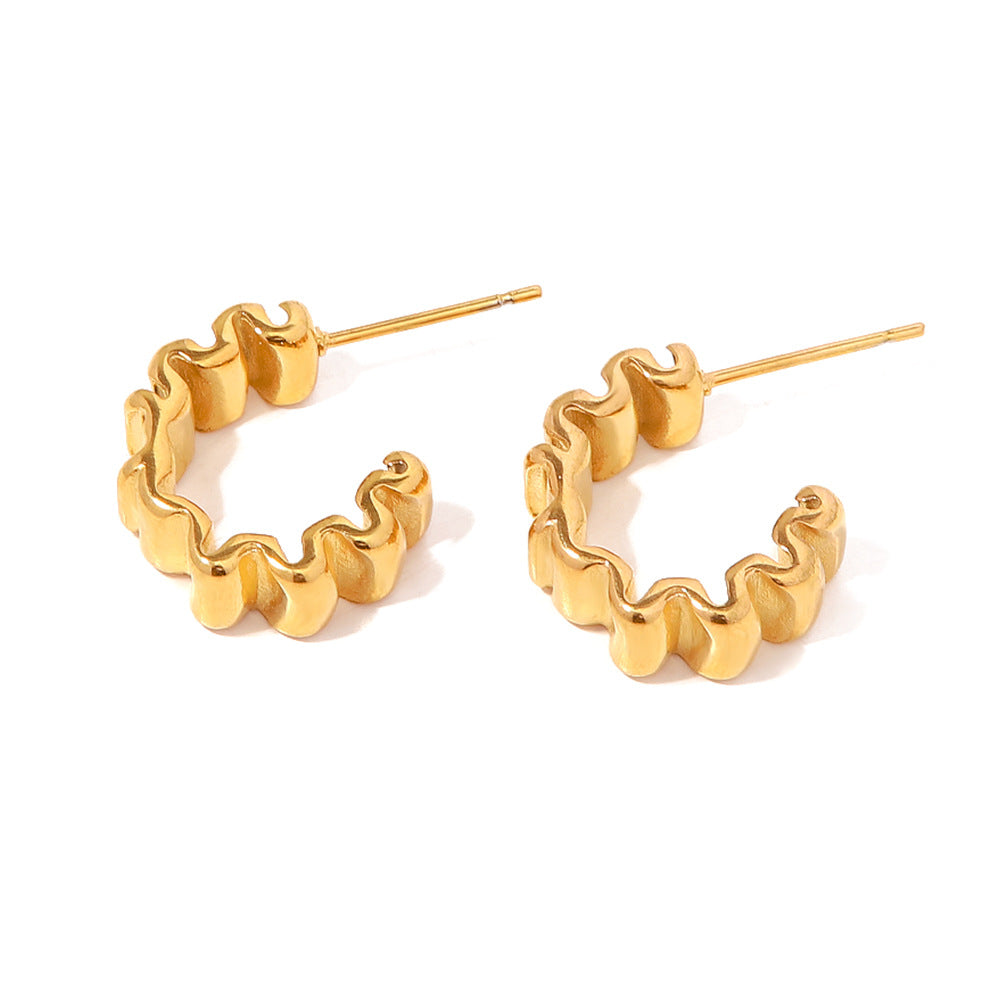Wholesale 18K Gold Plated Pleated C Shape Earrings Stainless Steel
