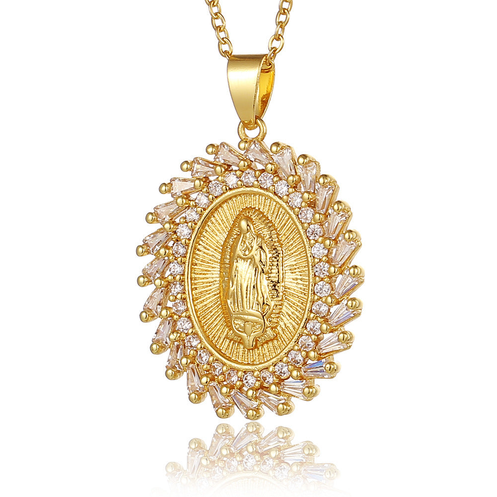 Wholesale Copper Micropaved Zircon Virgin Mary Pendant Believer Necklace