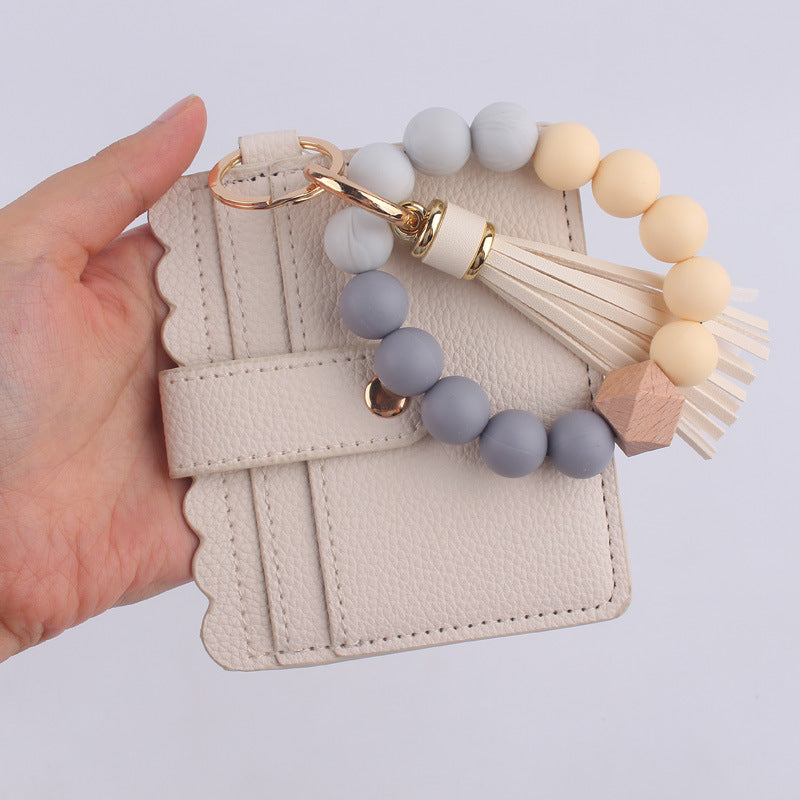 Wholesale Silicone Beaded Card Holder Wrist Keychain