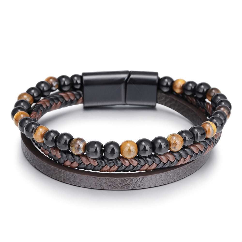 Wholesale Hand Woven Leather Natural Stone Bracelet
