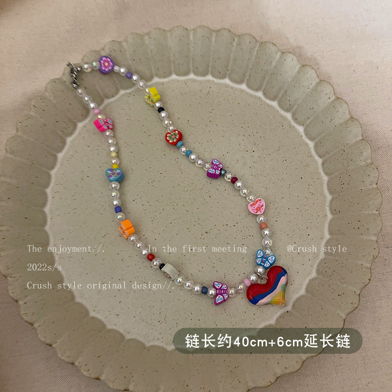 Wholesale Heart Glass Colorful Beaded Necklaces