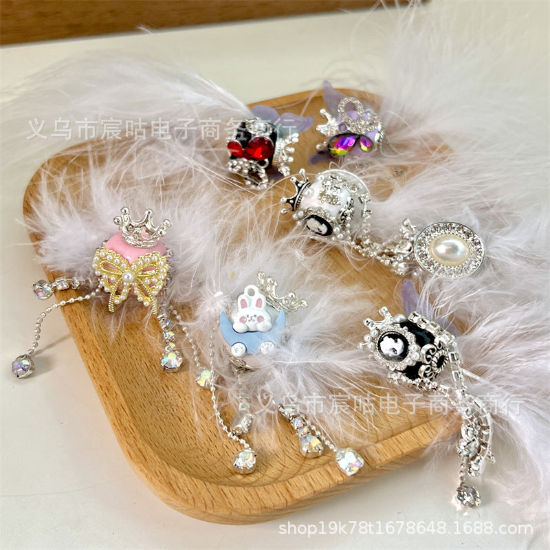 Wholesale 2PCS Crown Feather Ceramic Balls with Drilled Tassels Bow Knots Beads