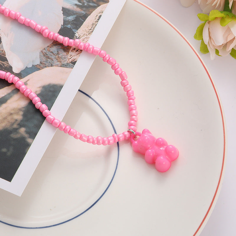 Wholesale Bear Candy Color Handmade Rice Beads Necklaces