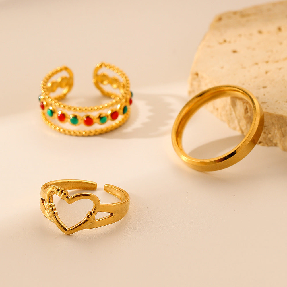 Conjunto de anillos de aleación de corazón de amor abierto de acero inoxidable al por mayor
