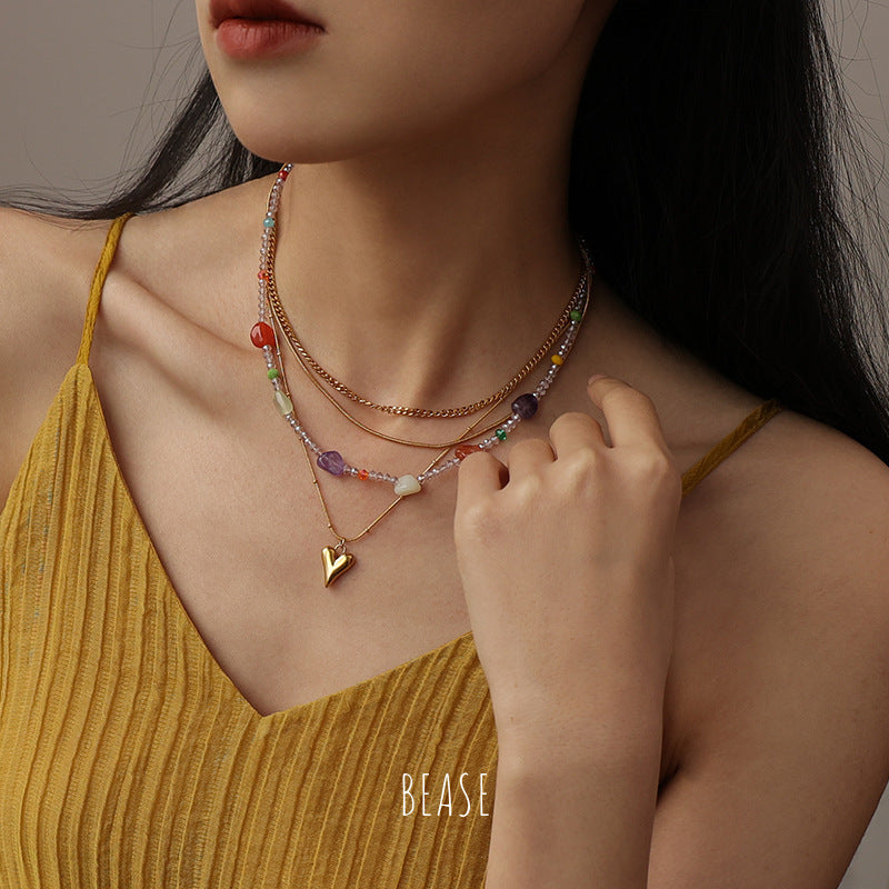 Wholesale Titanium Steel Crystal Beads Necklaces