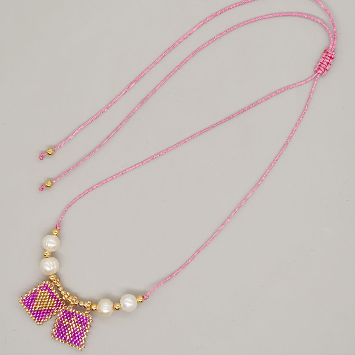 Wholesale Cross Beads Woven Square Hang Tag Necklaces