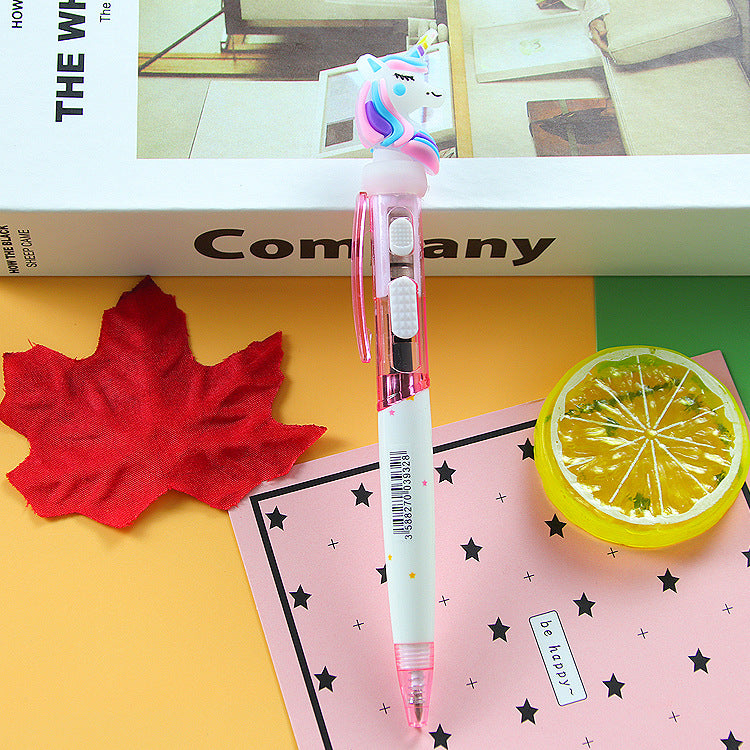 Bolígrafo que brilla intensamente plástico del unicornio de la historieta al por mayor