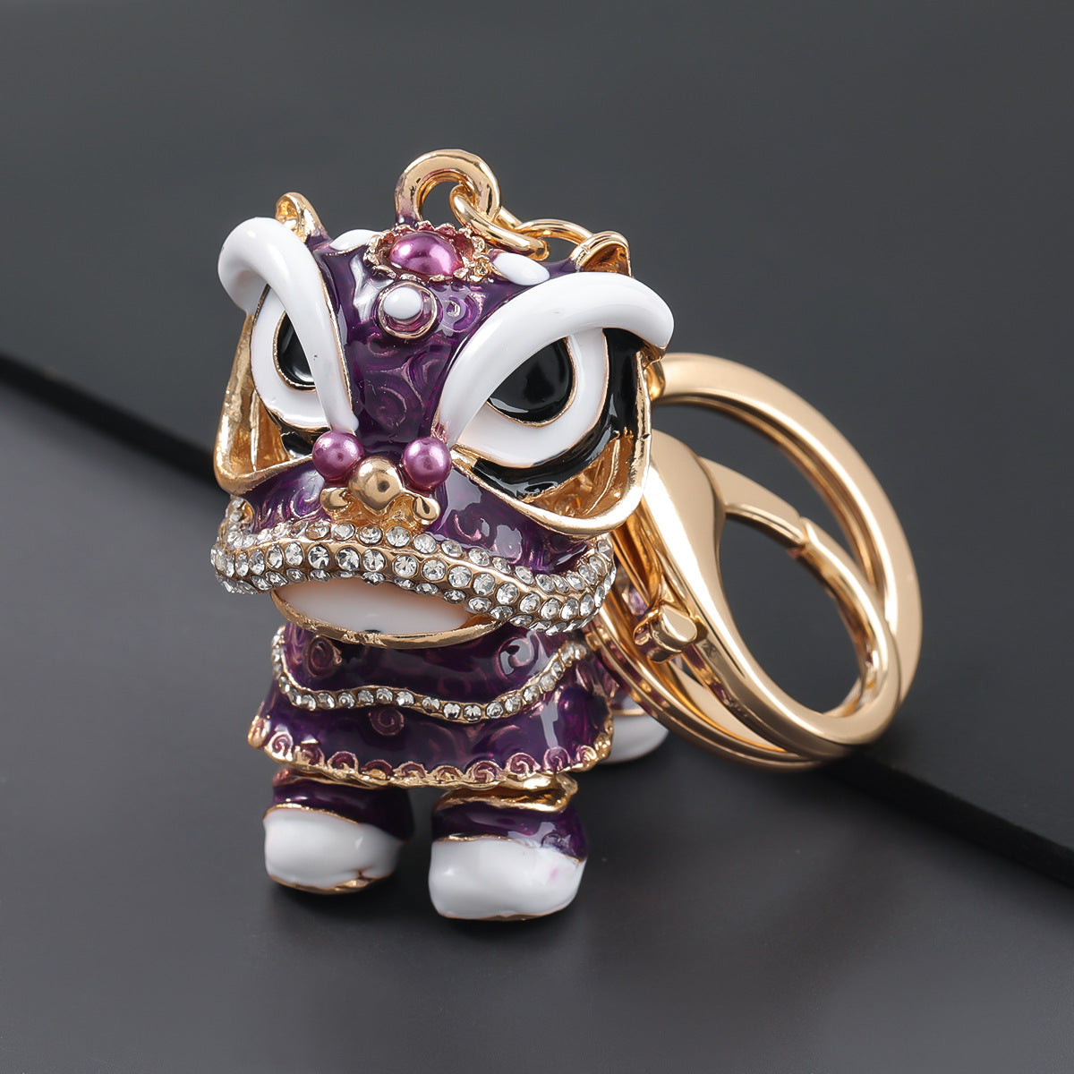 Wholesale Alloy Drip Oil Diamond Lion Dance Keychain