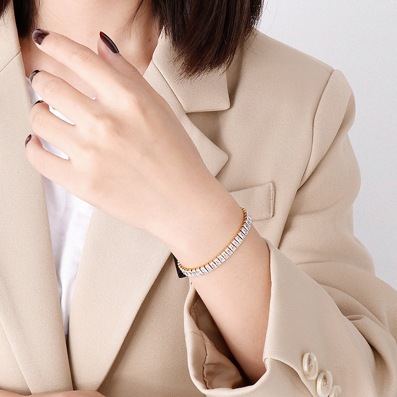 Brazalete de acero inoxidable de circón cuadrado al por mayor