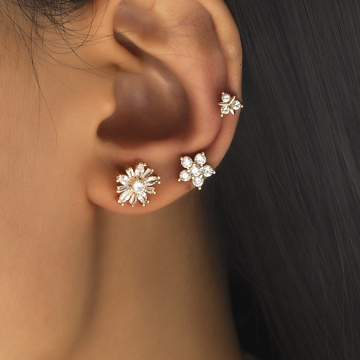 Wholesale Star Flower Alloy Stud Earrings Set