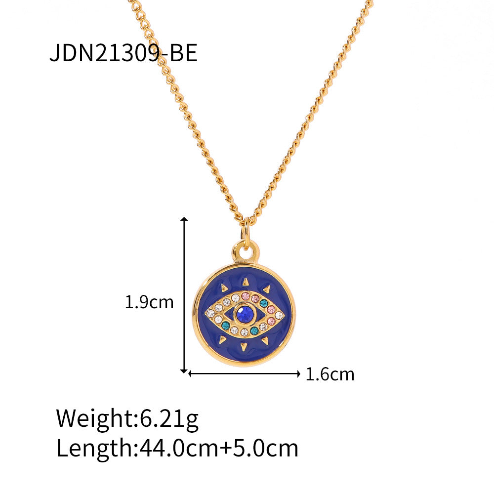 Wholesale Stainless Steel Gold Plated Chain Devil Eye Round Pendant Necklace
