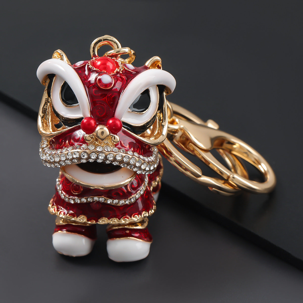 Wholesale Alloy Drip Oil Diamond Lion Dance Keychain