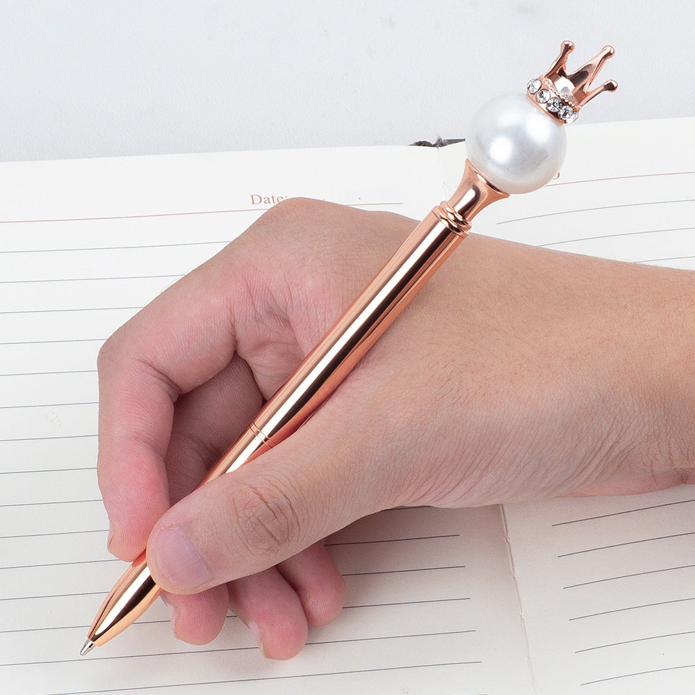 Wholesale Pearl Queen Crown Round Metal Ball Pen