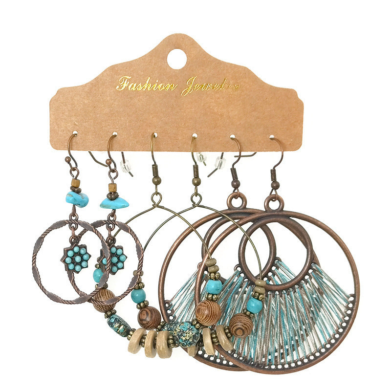 Wholesale Bohemian Vintage Three Pair Alloy Earrings