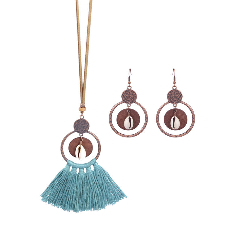 Wholesale Hollow Out Tassel Alloy Earrings Necklaces Set