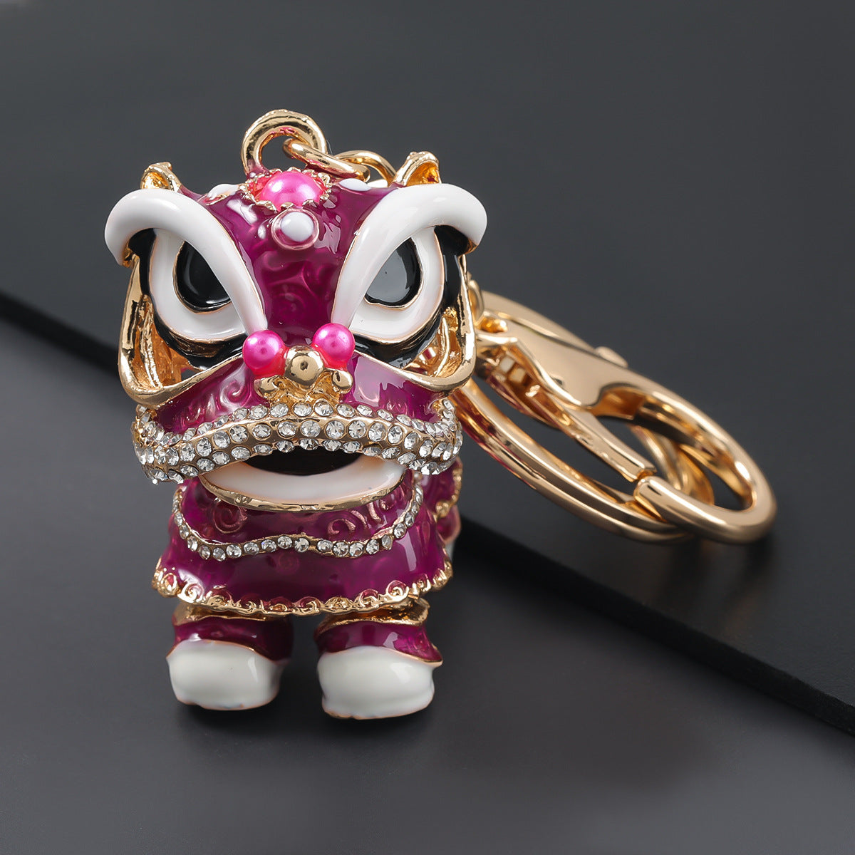 Wholesale Alloy Drip Oil Diamond Lion Dance Keychain