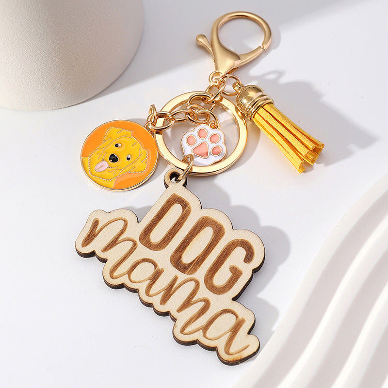 Wholesale Metal Lettering Wood Colorful Flow Mother's Day Keychain