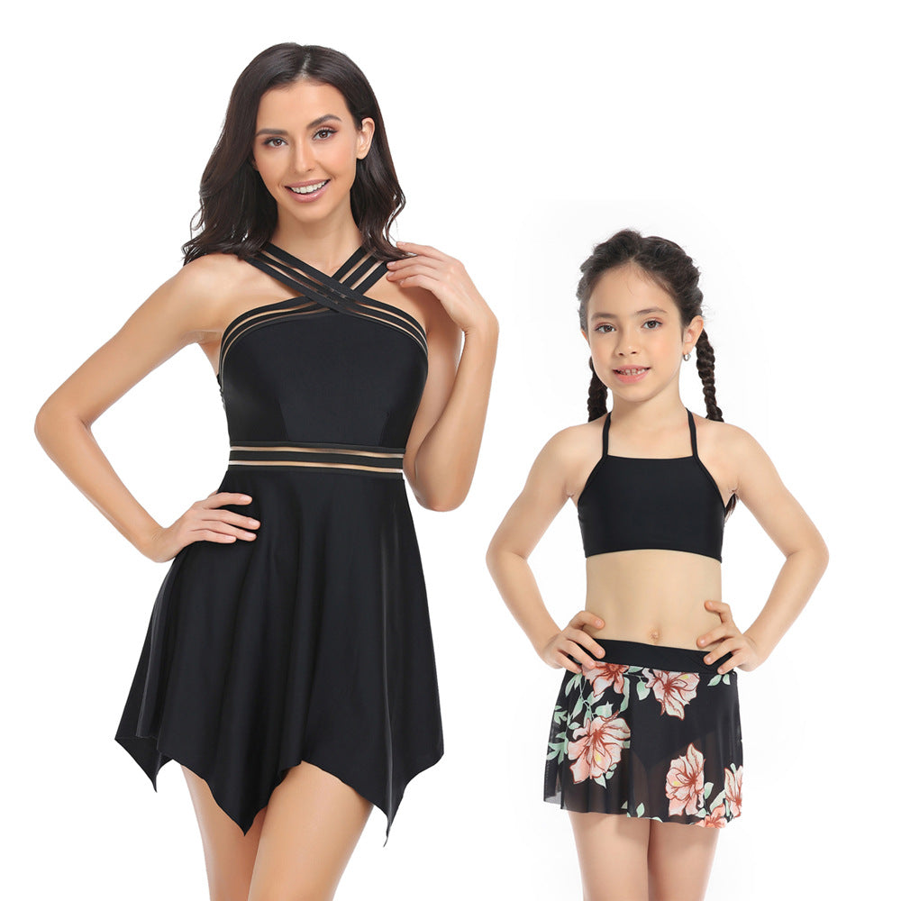 Traje de baño de una pieza de poliéster para padres e hijos al por mayor